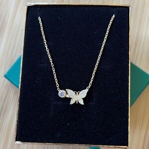 Brand New 14K Gold Plated 925 Sterling Silver Butterfly Alexandrite Necklace 18"